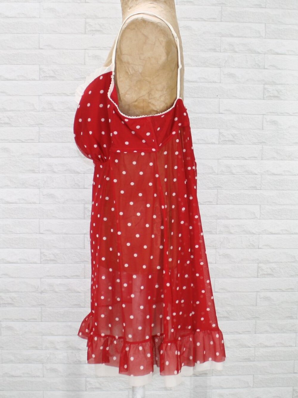 CACIQUE Chemise Sheer Polka Dot Retro Babydoll Negligee Lace Red White Plus Size - Picture 2 of 15